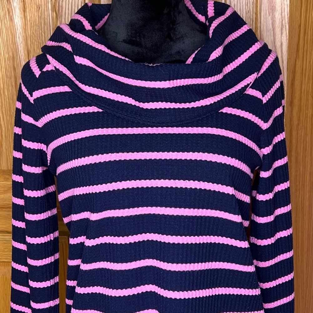 Talbots Raglan Waffle Knit Cowl Neck Long Sleeve Stripe Sweater Top Tee Sz Small - Picture 4 of 10